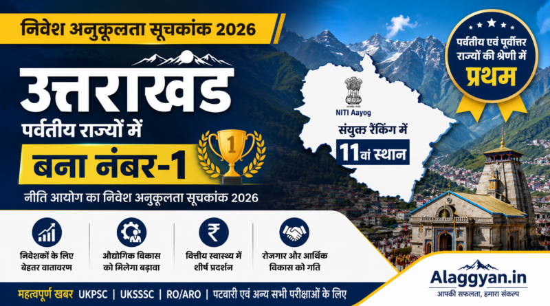 निवेश अनुकूलता सूचकांक 2026 में उत्तराखंड पर्वतीय एवं पूर्वोत्तर राज्यों की श्रेणी में प्रथम स्थान पर रहा